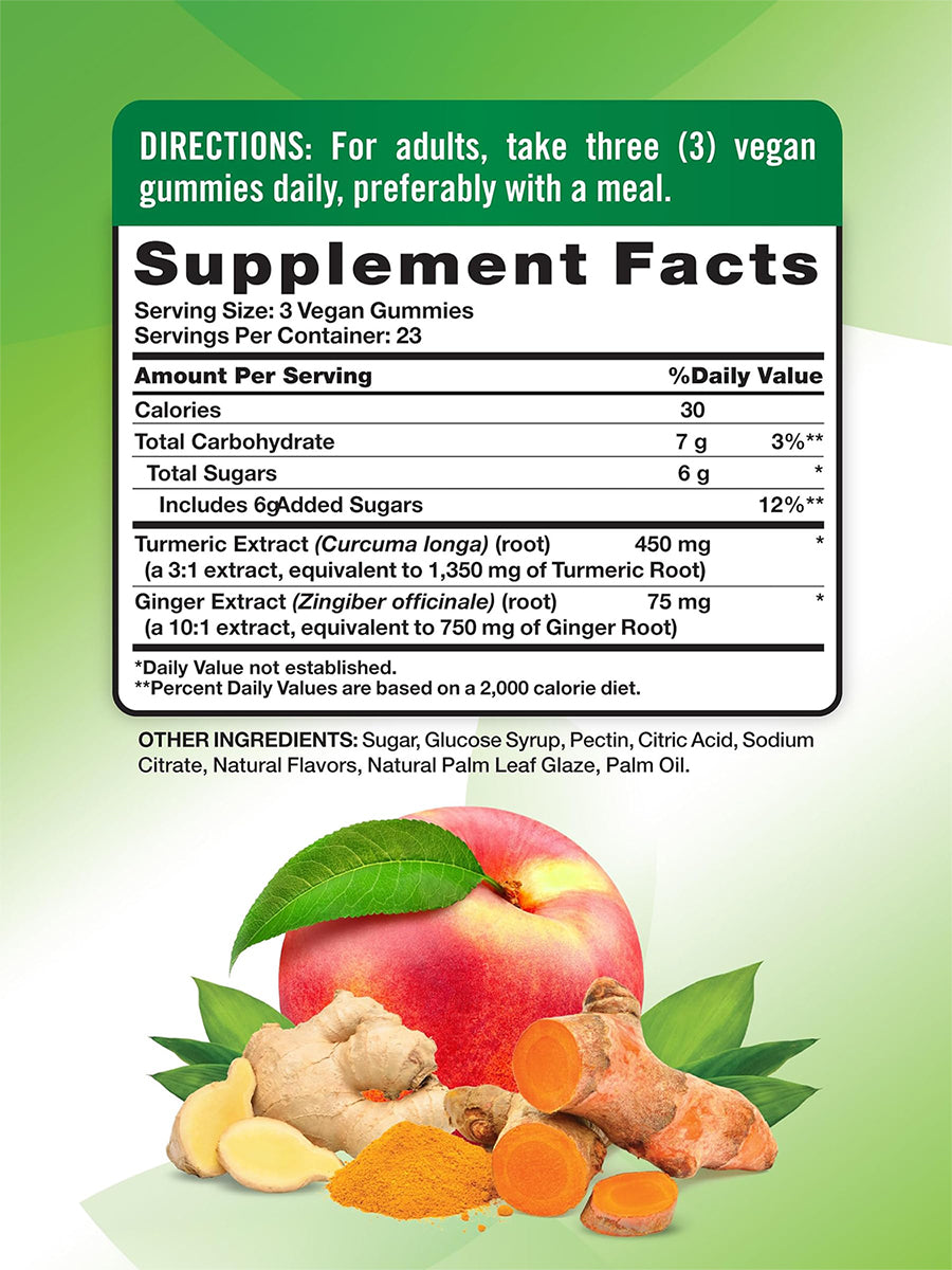 Nature's Truth Suplemento de Cúrcuma, curcumina y jengibre, 70 gomitas