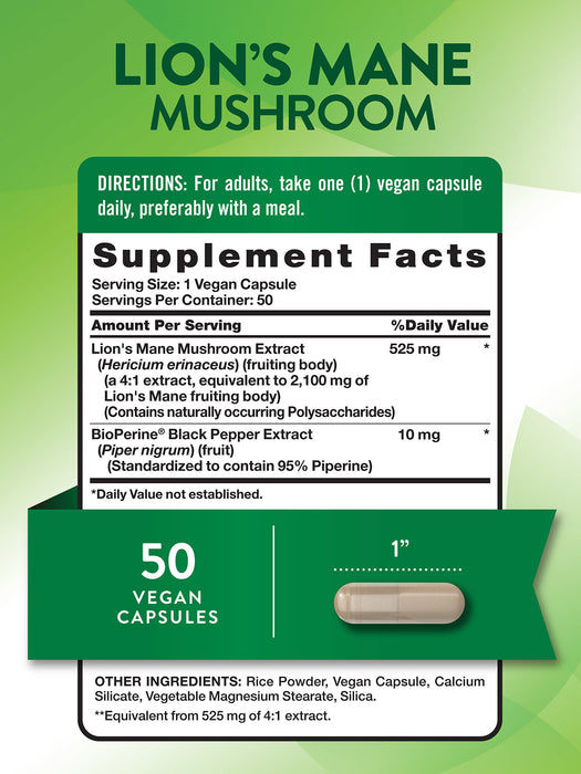 Nature's Truth Hongo melena de león 2100 mg, 50 cápsulas