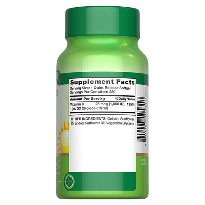 Nature's Truth Vitamina D3 1000 UI (25 mcg),250 cápsulas