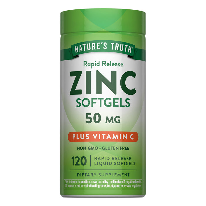 Nature's Truth Suplemento Zinc 50 mg con vitamina C, 120 cápsulas