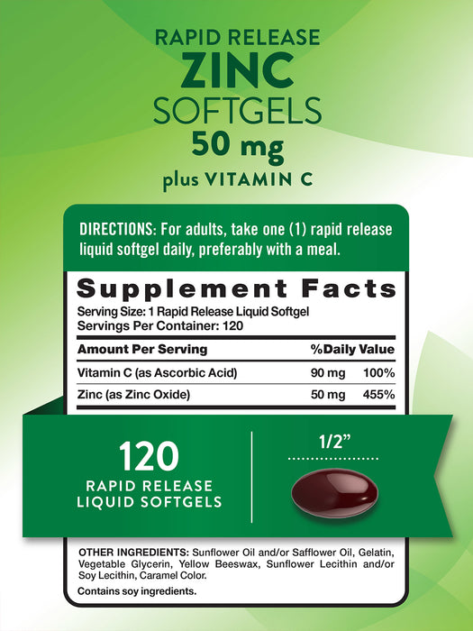 Nature's Truth Suplemento Zinc 50 mg con vitamina C, 120 cápsulas