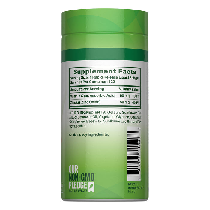 Nature's Truth Suplemento Zinc 50 mg con vitamina C, 120 cápsulas