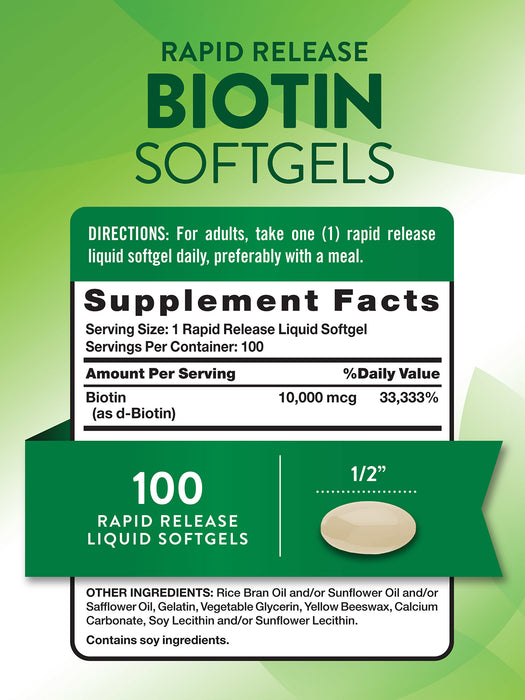 Nature's Truth Suplemento de Biotina 10.000 mcg, 100 cápsulas