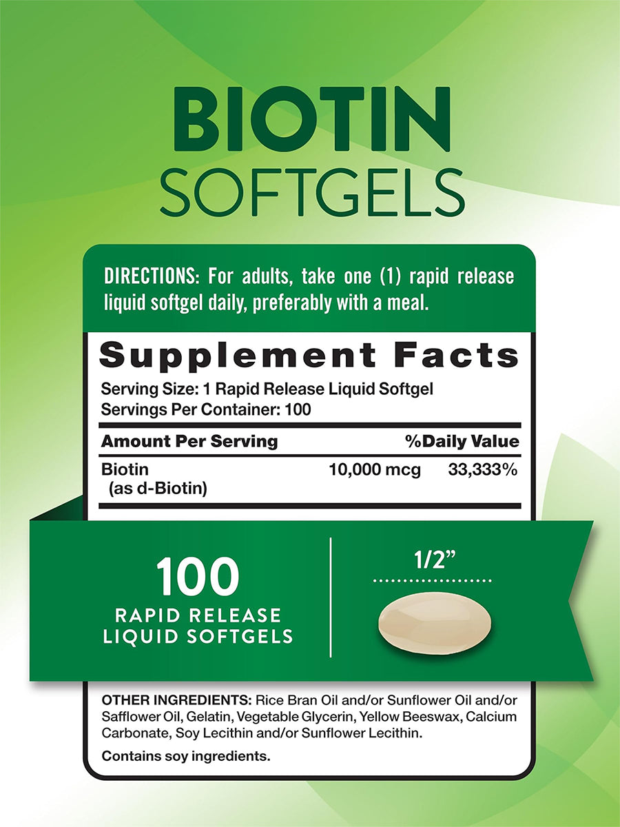 Nature's Truth Suplemento de Biotina 10.000 mcg, 100 cápsulas