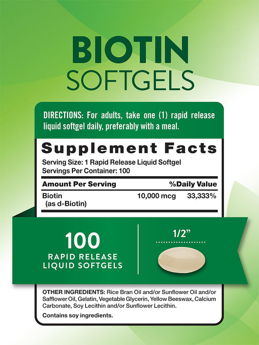 Nature's Truth Suplemento de Biotina 10.000 mcg, 100 cápsulas
