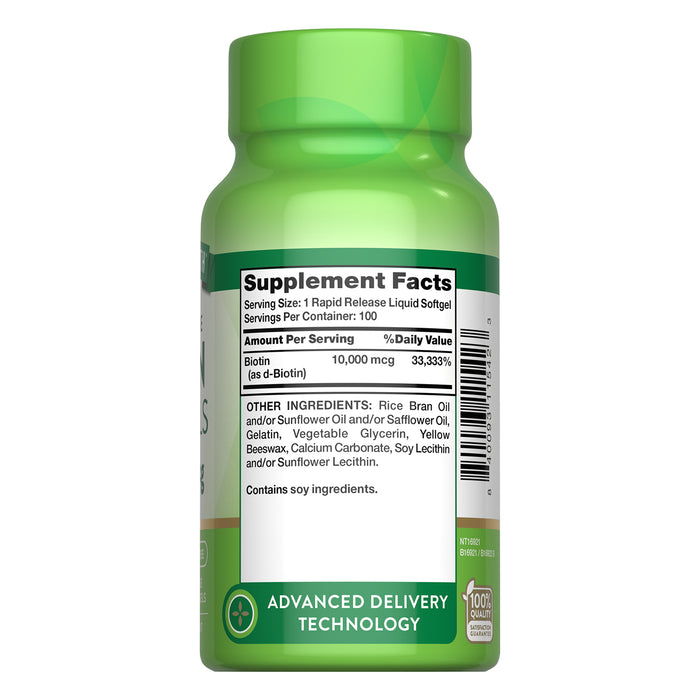 Nature's Truth Suplemento de Biotina 10.000 mcg, 100 cápsulas