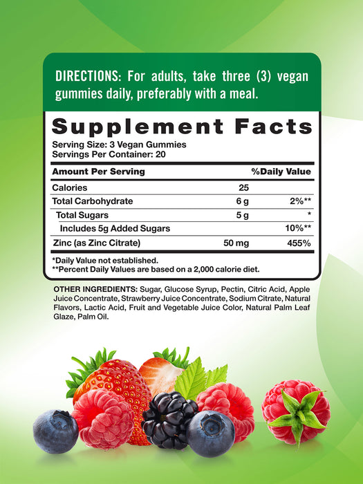 Nature's Truth Suplemento Alimenticio de Zinc, 60 gomitas sabor berries