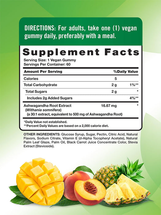 Nature's Truth Suplemento Ashwagandha 60 gomitas, 500 mg por gomita sabor tropical