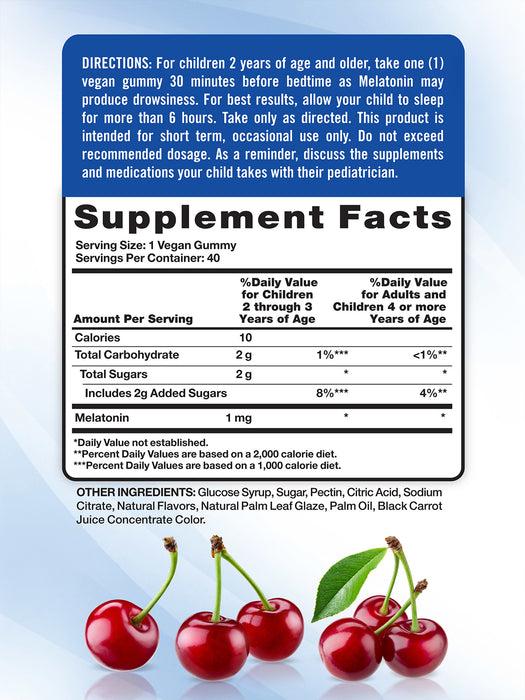 Nature's Truth Melatonina para niños, 1mg por gomita, 40 gomitas sabor cereza