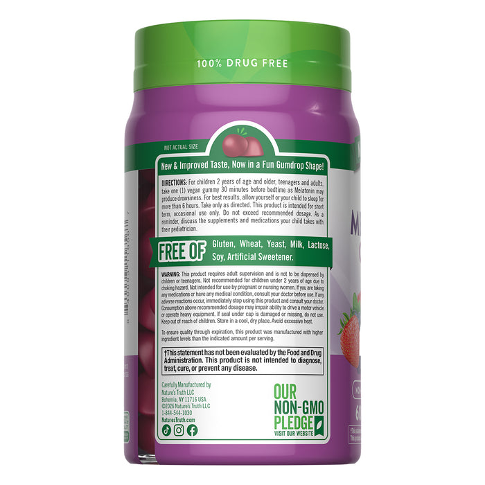 Nature's Truth Suplemento Melatonina 1 mg, 60 gomitas sabor cereza