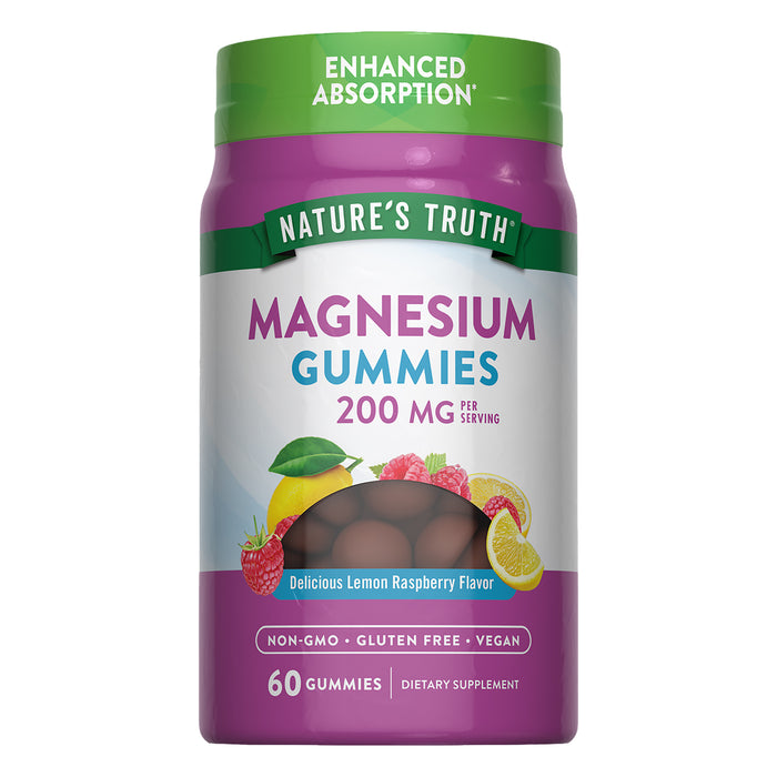 Nature's Truth Suplemento Magnesio 200 mg, 60 gomitas sabor Frambuesa - Limón