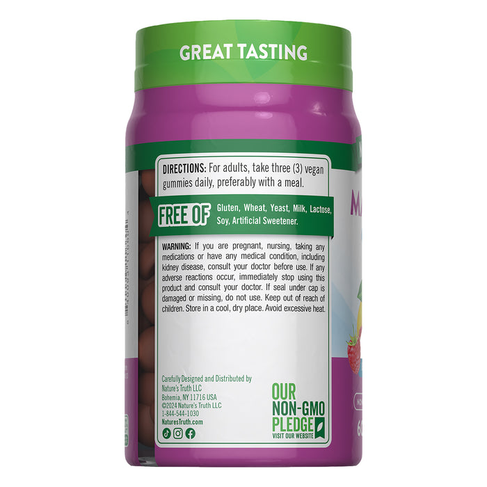 Nature's Truth Suplemento Magnesio 200 mg, 60 gomitas sabor Frambuesa - Limón
