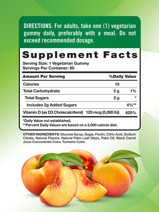 Nature's Truth Vitamina D3 5000 UI (125 mcg), 60 gomitas sabor durazno