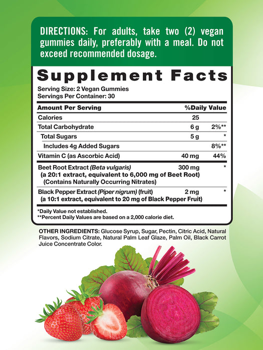 Nature's Truth Suplemento Remolacha con pimienta negra, 60 gomitas sabor fresa