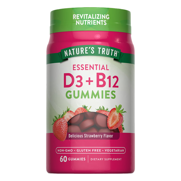 Nature's Truth Vitamina D3 + B-12, 60 gomitas sabor fresa