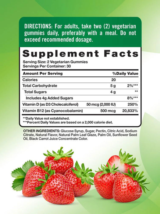 Nature's Truth Vitamina D3 + B-12, 60 gomitas sabor fresa