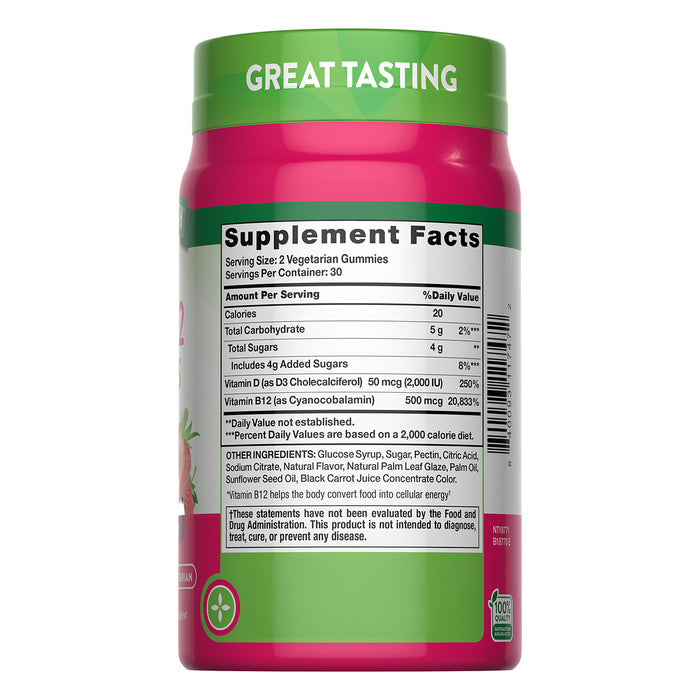 Nature's Truth Vitamina D3 + B-12, 60 gomitas sabor fresa
