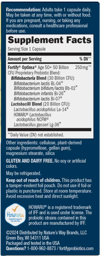 Nature's Way Fortify® Optima® Probiótico para Adultos +50, 50 mil millones, 30 cápsulas