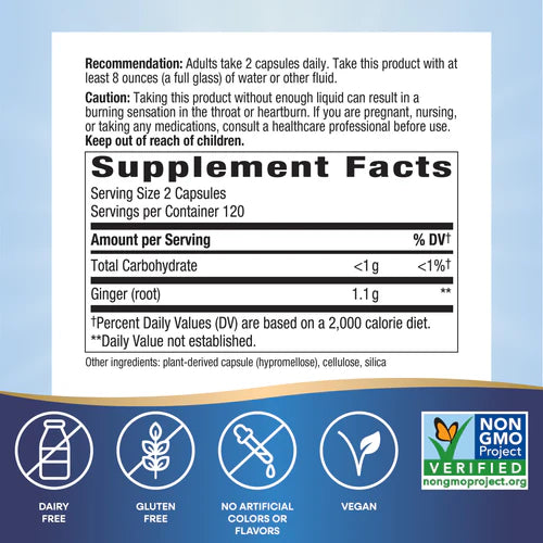 Nature's Way Suplemento Raíz de Jengibre, 1100 mg por cada 2 cápsulas, 240 cápsulas para 4 meses