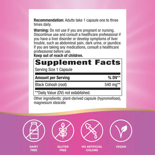 Nature's Way Suplemento Raíz de Cohosh Negro 540mg, 180 cápsulas