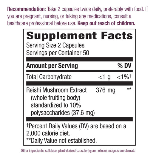 Nature's Way Suplemento Hongo Reishi, 376 mg por porción, 100 cápsulas