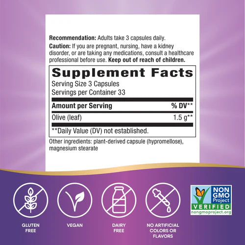 Nature's Way Suplemento Hoja de olivo 1500 mg, 100 cápsulas