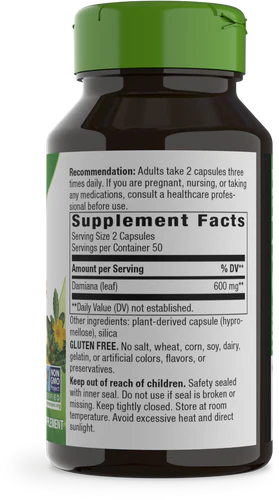 Nature's Way Suplemento Hojas de Damiana 600 mg, 100 cápsulas