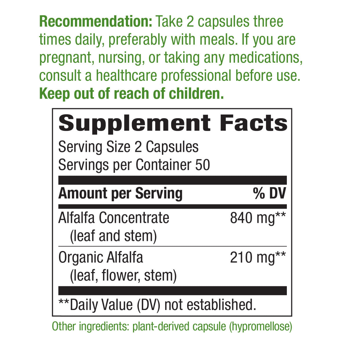 Nature's Way Alfa-Max Suplemento Alfalfa 840 mg, 100 cápsulas