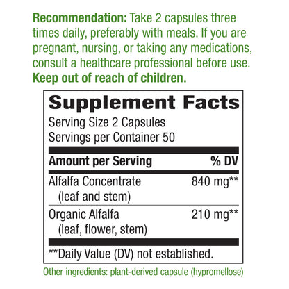Nature's Way Alfa-Max Suplemento Alfalfa 840 mg, 100 cápsulas