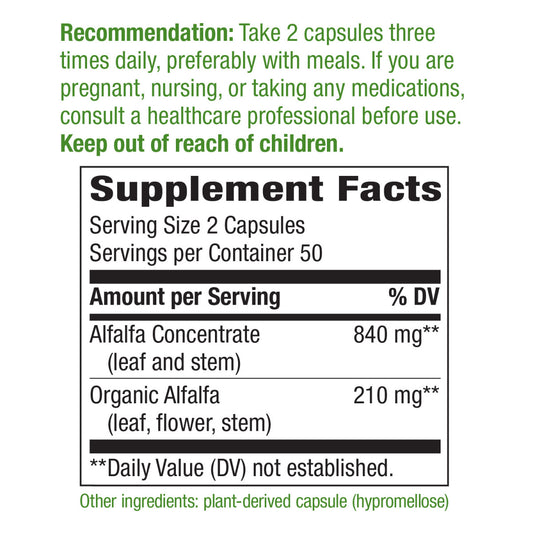 Nature's Way Alfa-Max Suplemento Alfalfa 840 mg, 100 cápsulas