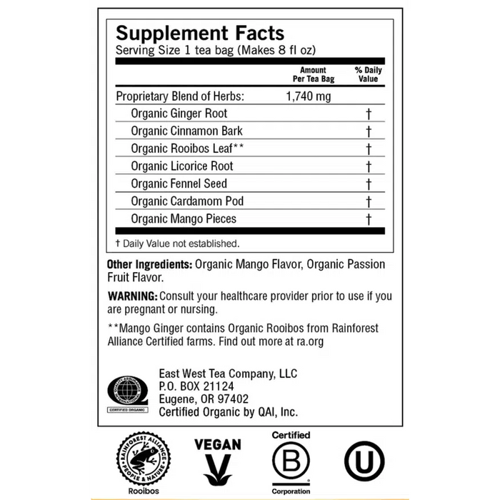 Yogi Tea Infusión Mango Ginger 16 Bolsitas de Té