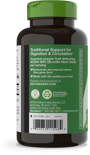 Nature's Way Suplemento de Fruta de cayena, 180cápsulas