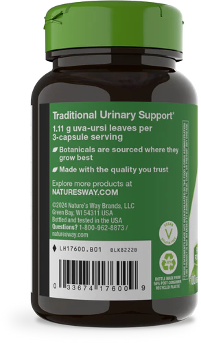 Nature's Way Suplemento Hojas de Uva Ursi 1110 mg, 100 cápsulas